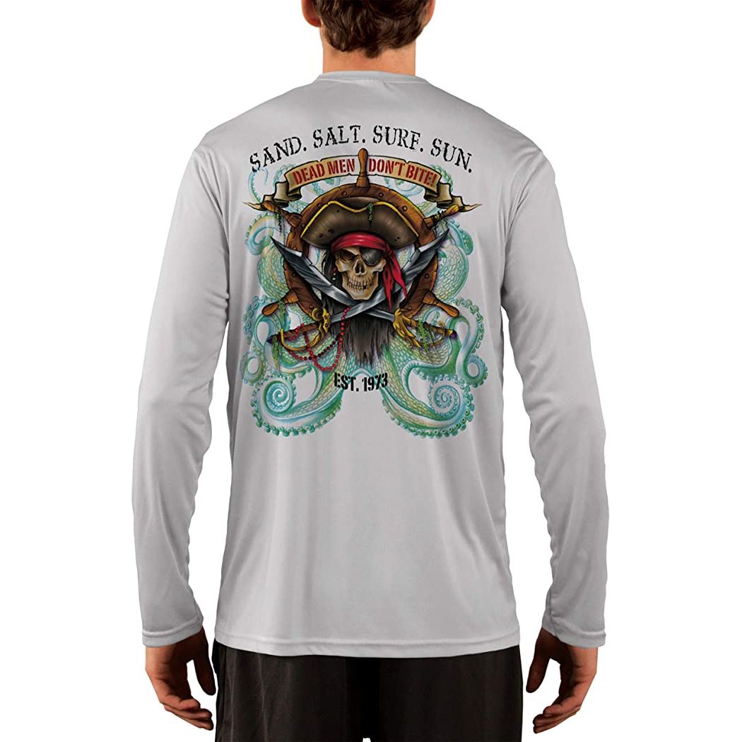 SAND.SALT.SURF.SUN. Pirate Octopus Men's UPF 50+ UV Sun Protection Performance Long Sleeve T-Shirt Medium / Pearl Grey