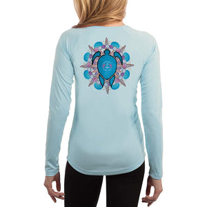 SAND.SALT.SURF.SUN. Turtle Shells Women's UPF 50+ UV Sun Protection Performance Long Sleeve T-Shirt