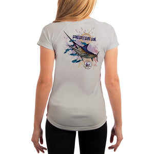 SAND.SALT.SURF.SUN. Blue Marlin Women's UPF 50+ UV Sun Protection Performance Short Sleeve T-Shirt