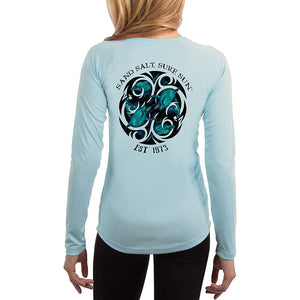 SAND.SALT.SURF.SUN. Dolphin Tribal Women's UPF 50+ UV Sun Protection Performance Long Sleeve T-Shirt