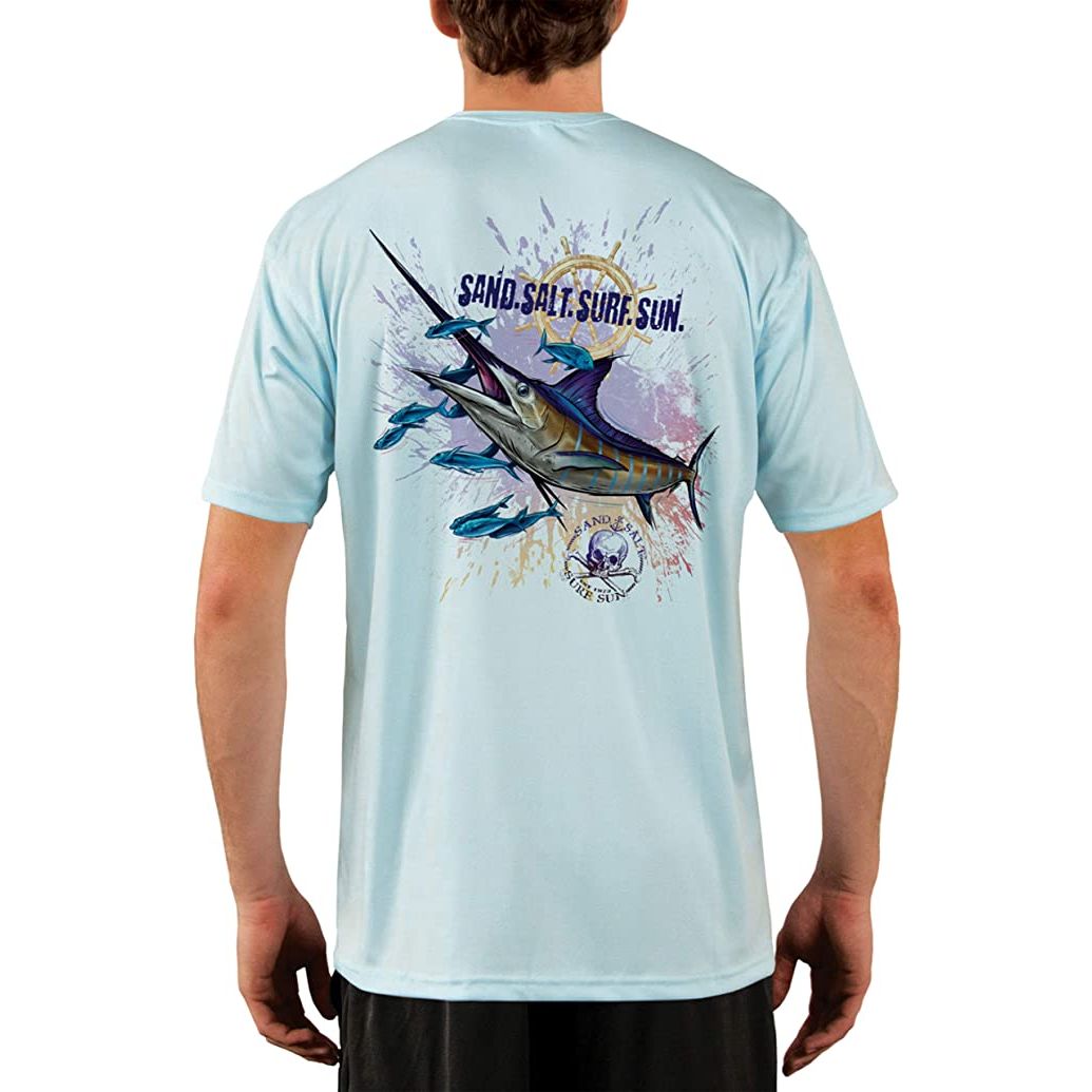 SAND.SALT.SURF.SUN. Blue Marlin Men's UPF 50+ UV Sun Protection Performance Short Sleeve T-Shirt Large / Arctic Blue