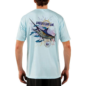 SAND.SALT.SURF.SUN. Blue Marlin Men's UPF 50+ UV Sun Protection Performance Short Sleeve T-Shirt