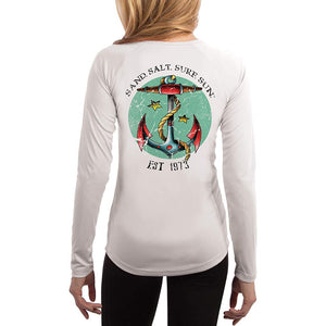SAND.SALT.SURF.SUN. Traditional Tattoo Anchor Women's UPF 50+ UV Sun Protection Performance Long Sleeve T-Shirt