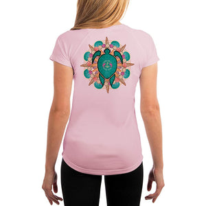 SAND.SALT.SURF.SUN. Turtle Shells Women's UPF 50+ UV Sun Protection Performance Short Sleeve T-Shirt