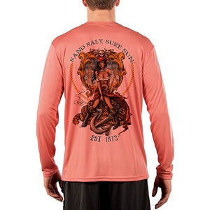SAND.SALT.SURF.SUN. Pirate Girl Anchor Men's UPF 50+ UV Sun Protection Performance Long Sleeve T-Shirt