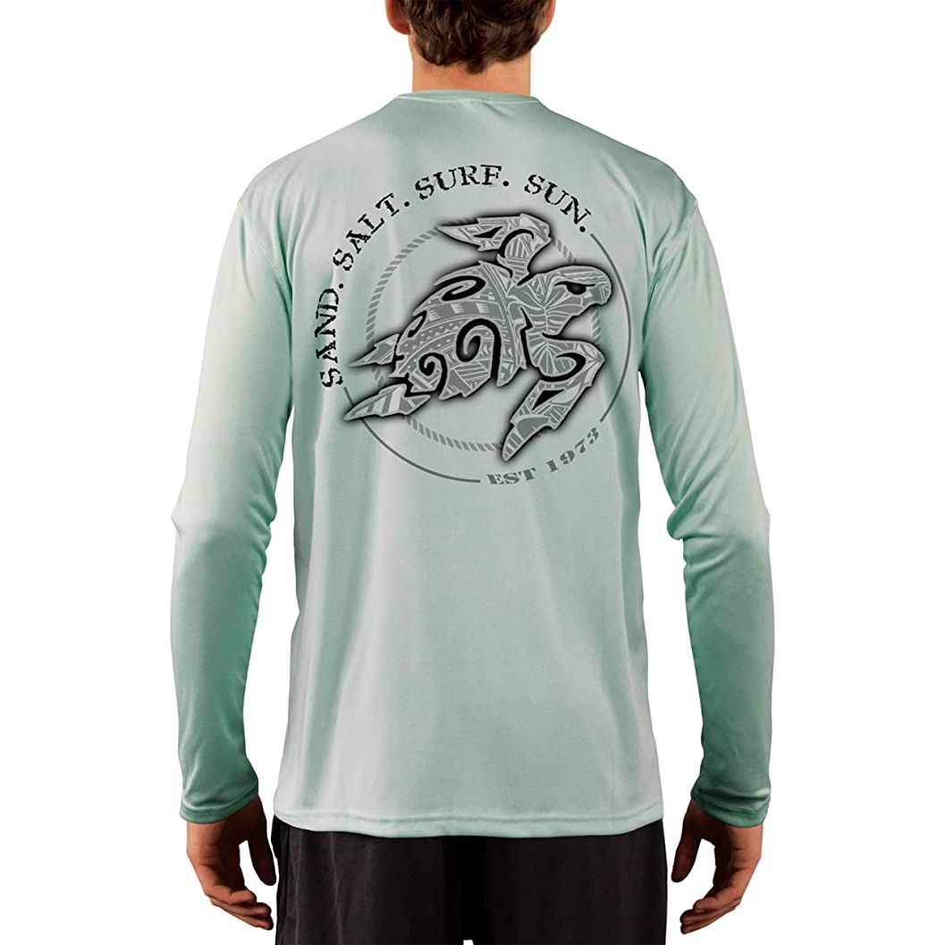 SAND.SALT.SURF.SUN. Polynesian Sea Turtle Men's UPF 50+ UV Sun Protection Performance Long Sleeve T-Shirt Small / Seagrass