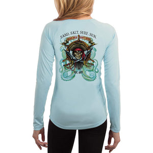 SAND.SALT.SURF.SUN. Pirate Octopus Women's UPF 50+ UV Sun Protection Performance Long Sleeve T-Shirt