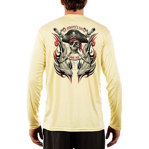 SAND.SALT.SURF.SUN. Pirate Life with Sharks Men's UPF 50+ UV Sun Protection Performance Long Sleeve T-Shirt