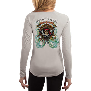 SAND.SALT.SURF.SUN. Pirate Octopus Women's UPF 50+ UV Sun Protection Performance Long Sleeve T-Shirt