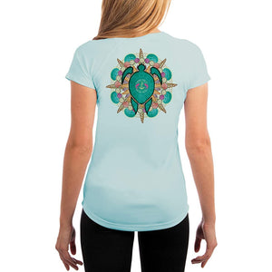 SAND.SALT.SURF.SUN. Turtle Shells Women's UPF 50+ UV Sun Protection Performance Short Sleeve T-Shirt