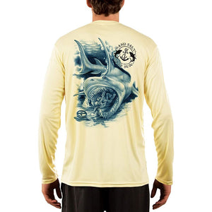 SAND.SALT.SURF.SUN. Shark Diver Attack Men's UPF 50+ UV Sun Protection Performance Long Sleeve T-Shirt