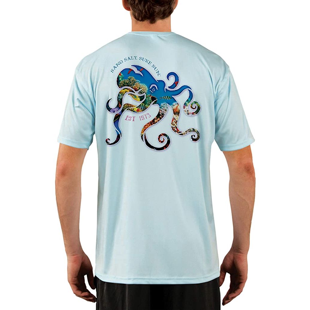 SAND.SALT.SURF.SUN. Coral Octopus Men's UPF 50+ UV Sun Protection Performance Short Sleeve T-Shirt XX-Large / Arctic Blue
