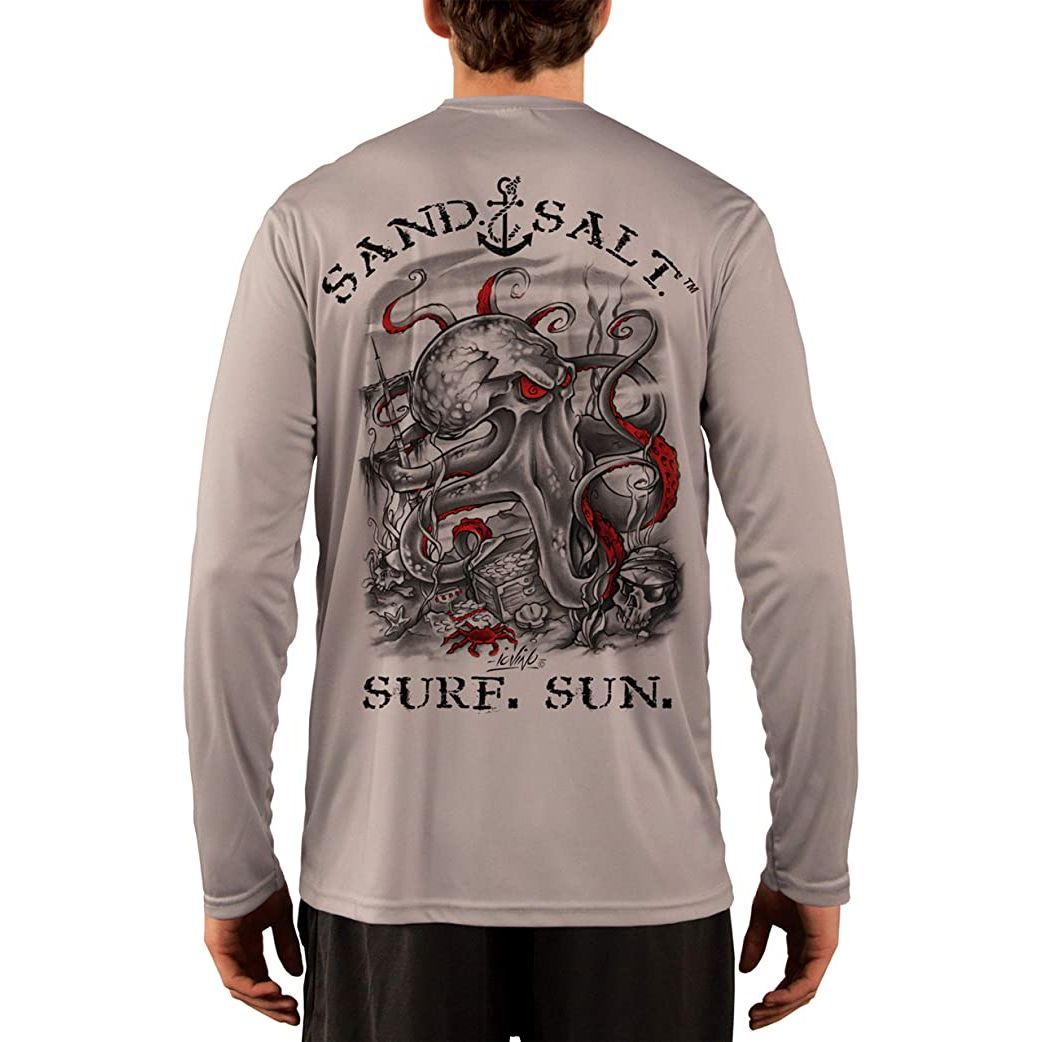 SAND.SALT.SURF.SUN. Octopus Treasure Men's UPF 50+ UV Sun Protection Performance Long Sleeve T-Shirt Large / Seagrass
