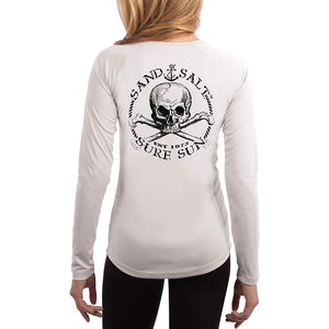 SAND.SALT.SURF.SUN. Black Skull Women's UPF 50+ UV Sun Protection Performance Long Sleeve T-Shirt