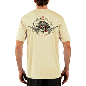 SAND.SALT.SURF.SUN. Vintage Pirate Men's UPF 50+ UV Sun Protection Performance Short Sleeve T-Shirt