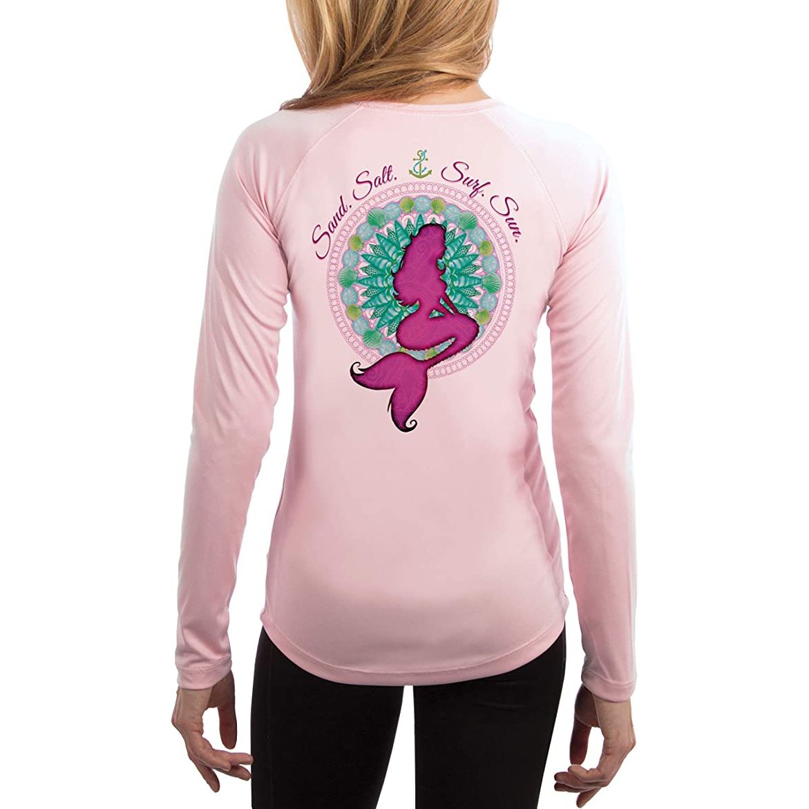 SAND.SALT.SURF.SUN. Mermaid Women's UPF 50+ UV Sun Protection Performance Long Sleeve T-Shirt Large / Light Pink