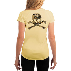 SAND.SALT.SURF.SUN. Skull Women's UPF 50+ UV Sun Protection Performance Short Sleeve T-Shirt