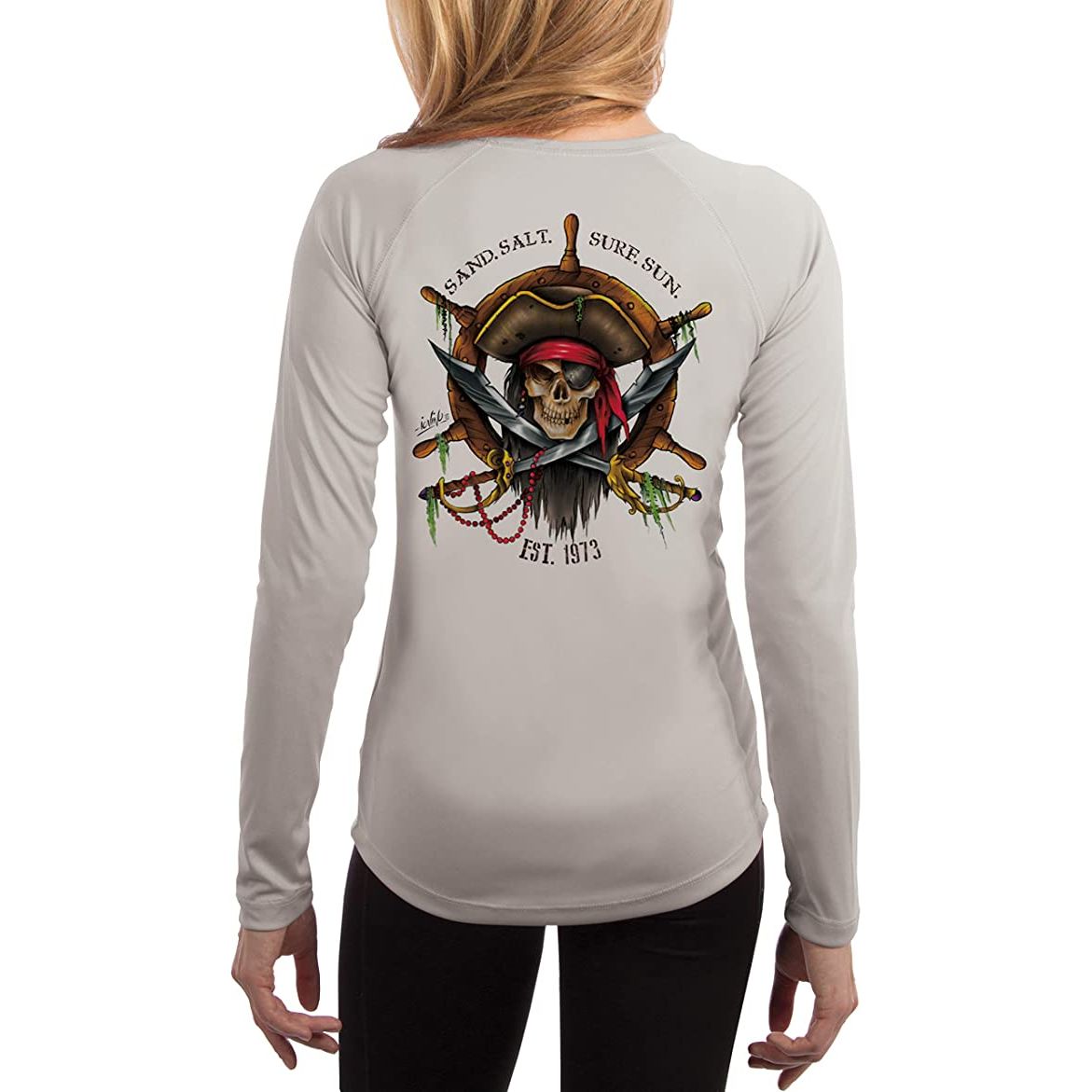 SAND.SALT.SURF.SUN. Captain Pirate Women's UPF 50+ UV Sun Protection Performance Long Sleeve T-Shirt Medium / Silver