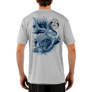 SAND.SALT.SURF.SUN. Shark Diver Attack Men's UPF 50+ UV Sun Protection Performance Short Sleeve T-Shirt