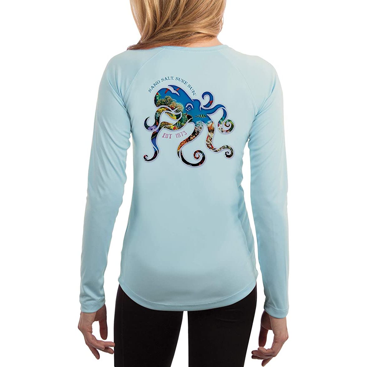 SAND.SALT.SURF.SUN. Coral Octopus Women's UPF 50+ UV Sun Protection Performance Long Sleeve T-Shirt Medium / Ice Blue