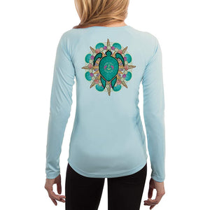 SAND.SALT.SURF.SUN. Turtle Shells Women's UPF 50+ UV Sun Protection Performance Long Sleeve T-Shirt
