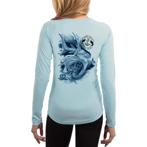 SAND.SALT.SURF.SUN. Shark Diver Attack Women's UPF 50+ UV Sun Protection Performance Long Sleeve T-Shirt