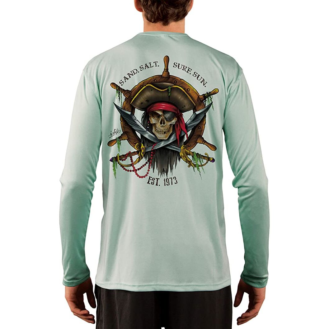 SAND.SALT.SURF.SUN. Captain Pirate Men's UPF 50+ UV Sun Protection Performance Long Sleeve T-Shirt Large / Seagrass