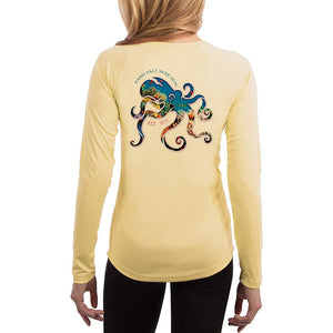 SAND.SALT.SURF.SUN. Coral Octopus Women's UPF 50+ UV Sun Protection Performance Long Sleeve T-Shirt