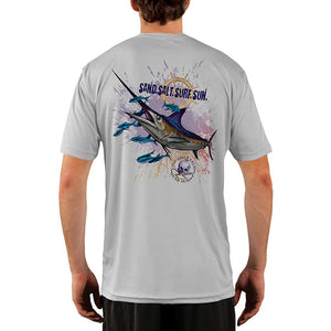SAND.SALT.SURF.SUN. Blue Marlin Men's UPF 50+ UV Sun Protection Performance Short Sleeve T-Shirt
