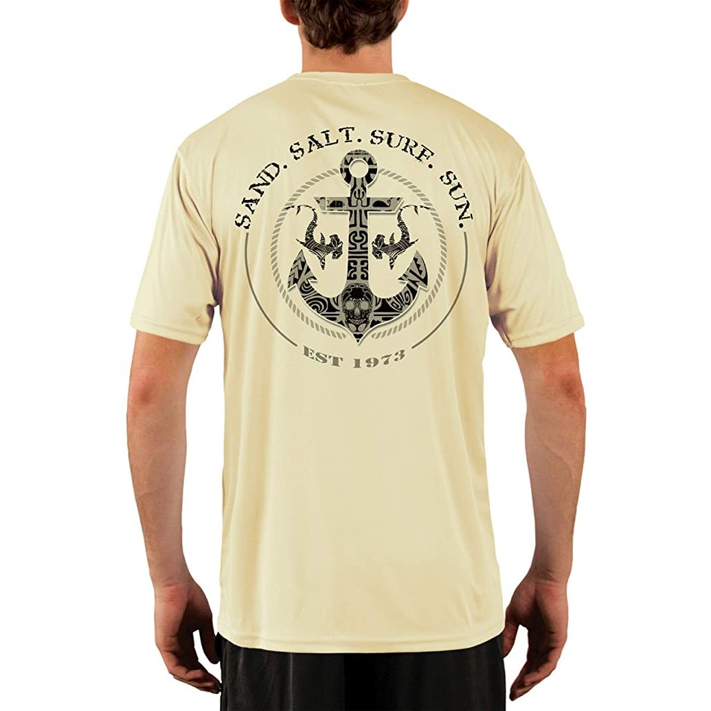 SAND.SALT.SURF.SUN. Shark Anchor Men's UPF 50+ UV Sun Protection Performance Short Sleeve T-Shirt Small / Pale Yellow