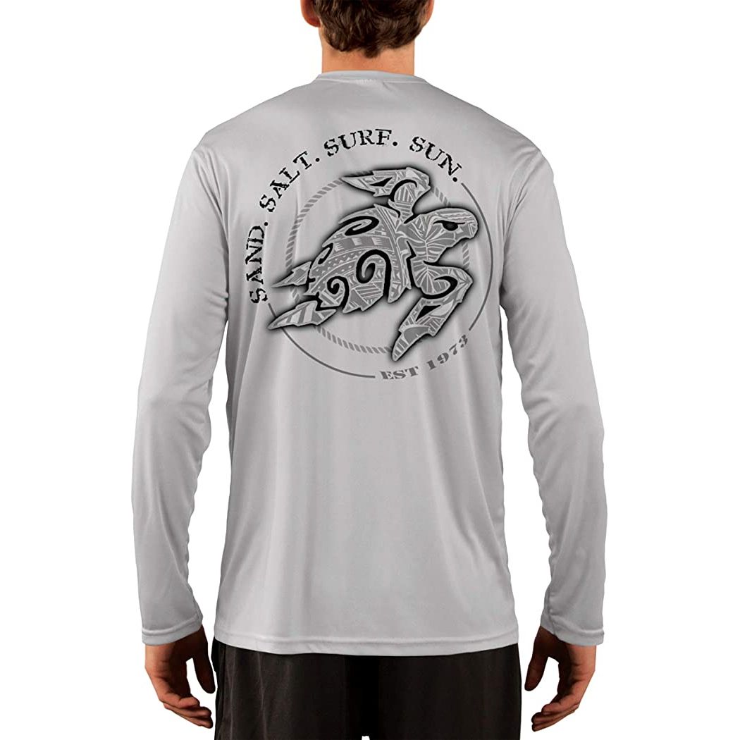 SAND.SALT.SURF.SUN. Polynesian Sea Turtle Men's UPF 50+ UV Sun Protection Performance Long Sleeve T-Shirt XX-Large / Pearl Grey