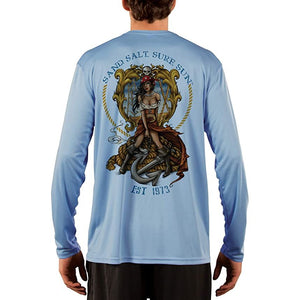SAND.SALT.SURF.SUN. Pirate Girl Anchor Men's UPF 50+ UV Sun Protection Performance Long Sleeve T-Shirt