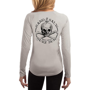 SAND.SALT.SURF.SUN. Black Skull Women's UPF 50+ UV Sun Protection Performance Long Sleeve T-Shirt