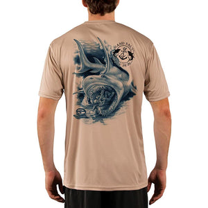 SAND.SALT.SURF.SUN. Shark Diver Attack Men's UPF 50+ UV Sun Protection Performance Short Sleeve T-Shirt