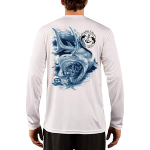 SAND.SALT.SURF.SUN. Shark Diver Attack Men's UPF 50+ UV Sun Protection Performance Long Sleeve T-Shirt