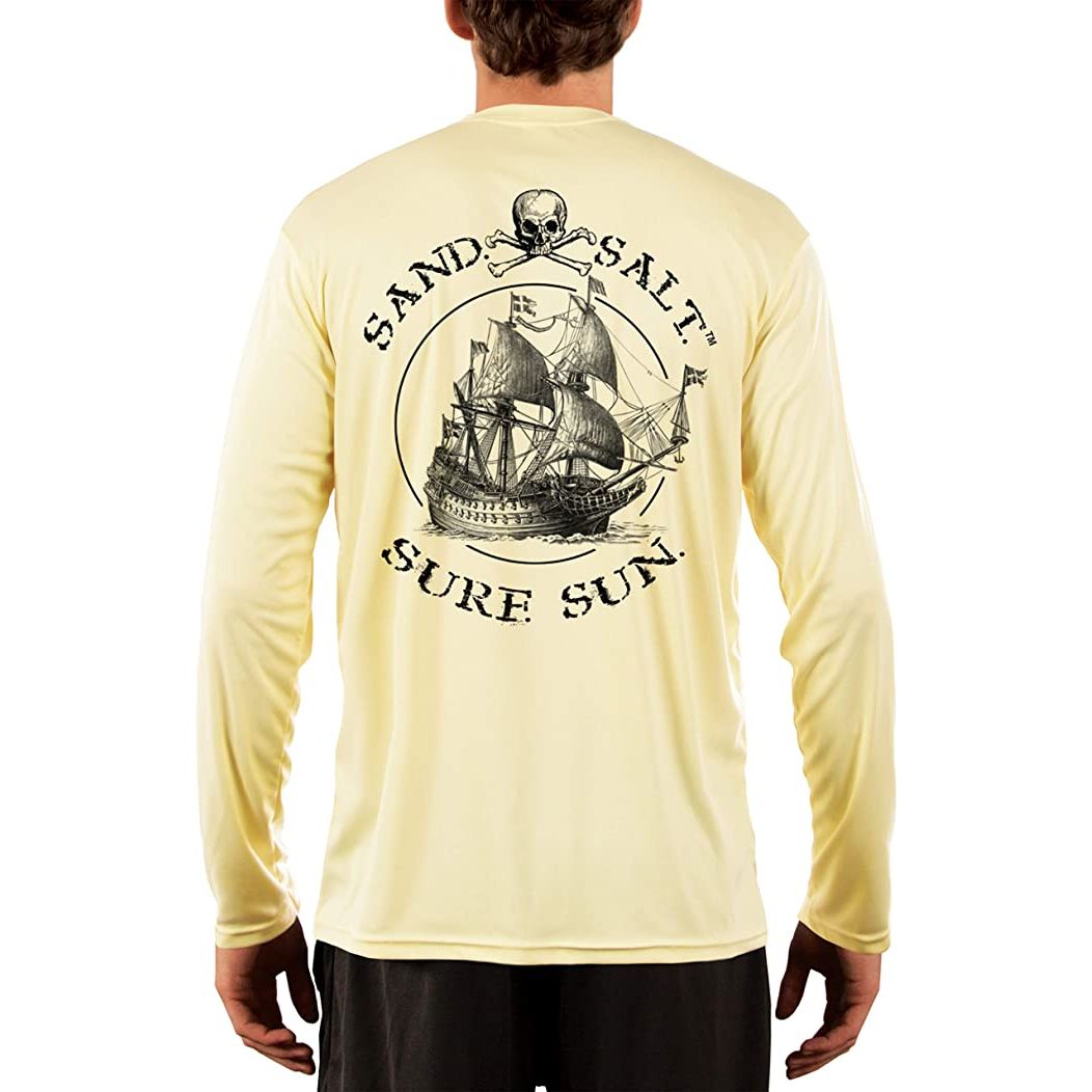 SAND.SALT.SURF.SUN. Vintage Ship Men's UPF 50+ UV Sun Protection Performance Long Sleeve T-Shirt Small / Pale Yellow