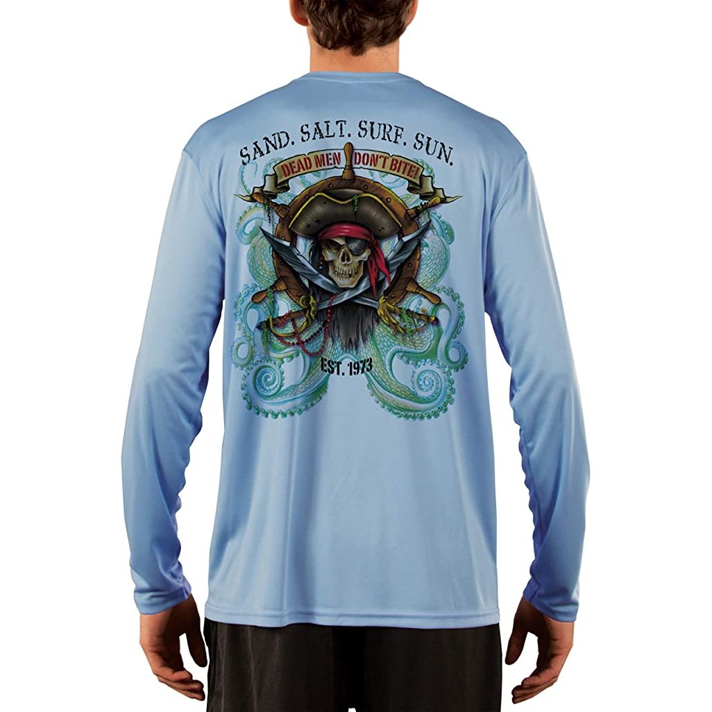 SAND.SALT.SURF.SUN. Pirate Octopus Men's UPF 50+ UV Sun Protection Performance Long Sleeve T-Shirt XX-Large / Columbia Blue