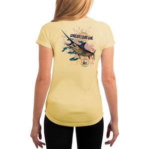 SAND.SALT.SURF.SUN. Blue Marlin Women's UPF 50+ UV Sun Protection Performance Short Sleeve T-Shirt
