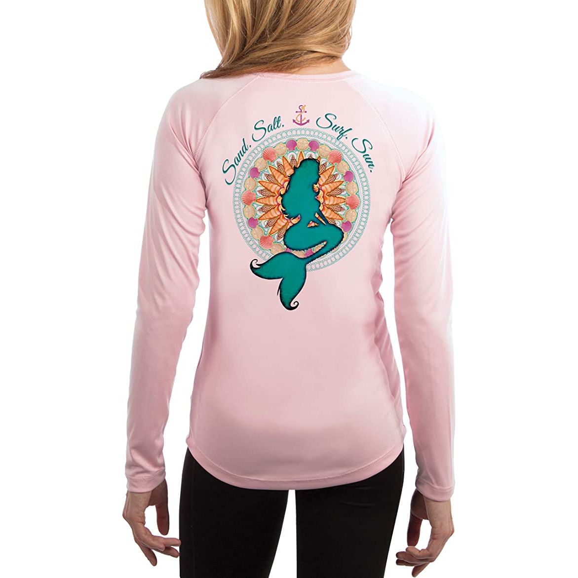 SAND.SALT.SURF.SUN. Mermaid Shells Women's UPF 50+ UV Sun Protection Performance Long Sleeve T-Shirt Large / Sea Foam