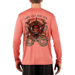 SAND.SALT.SURF.SUN. Pirate Octopus Men's UPF 50+ UV Sun Protection Performance Long Sleeve T-Shirt