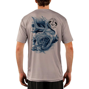 SAND.SALT.SURF.SUN. Shark Diver Attack Men's UPF 50+ UV Sun Protection Performance Short Sleeve T-Shirt
