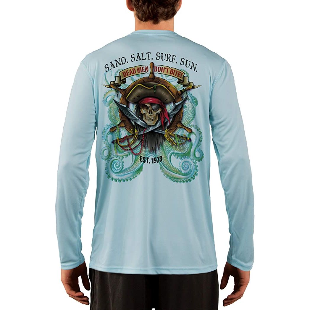 SAND.SALT.SURF.SUN. Pirate Octopus Men's UPF 50+ UV Sun Protection Performance Long Sleeve T-Shirt XX-Large / Arctic Blue