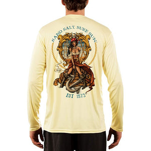 SAND.SALT.SURF.SUN. Pirate Girl Anchor Men's UPF 50+ UV Sun Protection Performance Long Sleeve T-Shirt