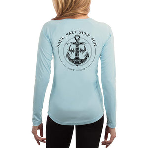 SAND.SALT.SURF.SUN. Shark Anchor Women's UPF 50+ UV Sun Protection Performance Long Sleeve T-Shirt