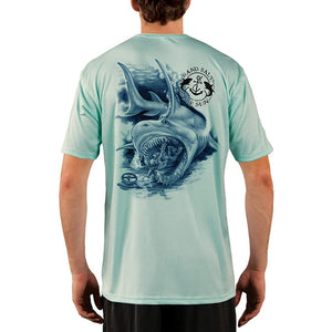 SAND.SALT.SURF.SUN. Shark Diver Attack Men's UPF 50+ UV Sun Protection Performance Short Sleeve T-Shirt
