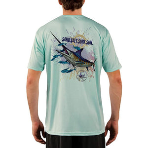 SAND.SALT.SURF.SUN. Blue Marlin Men's UPF 50+ UV Sun Protection Performance Short Sleeve T-Shirt