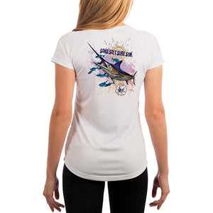 SAND.SALT.SURF.SUN. Blue Marlin Women's UPF 50+ UV Sun Protection Performance Short Sleeve T-Shirt