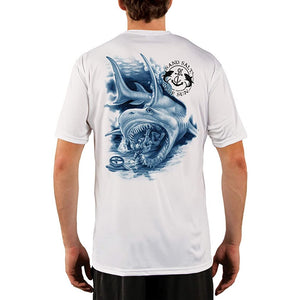 SAND.SALT.SURF.SUN. Shark Diver Attack Men's UPF 50+ UV Sun Protection Performance Short Sleeve T-Shirt