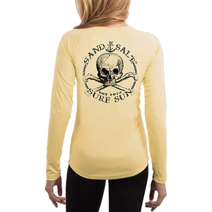 SAND.SALT.SURF.SUN. Black Skull Women's UPF 50+ UV Sun Protection Performance Long Sleeve T-Shirt
