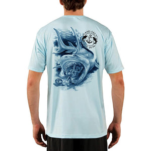SAND.SALT.SURF.SUN. Shark Diver Attack Men's UPF 50+ UV Sun Protection Performance Short Sleeve T-Shirt